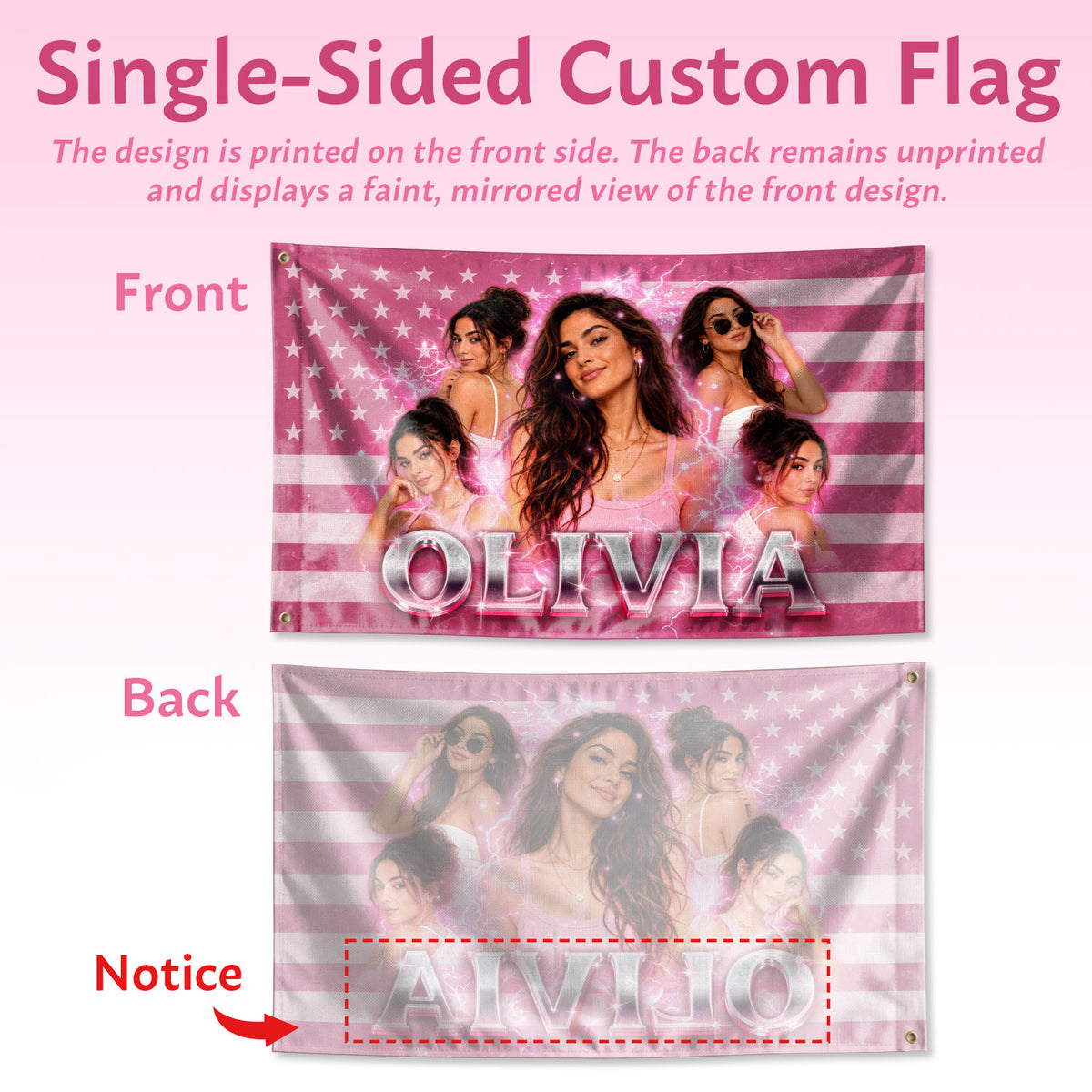 Custom Photo American Flag Personalized Pink Lightning Name USA Picture Flag Gift