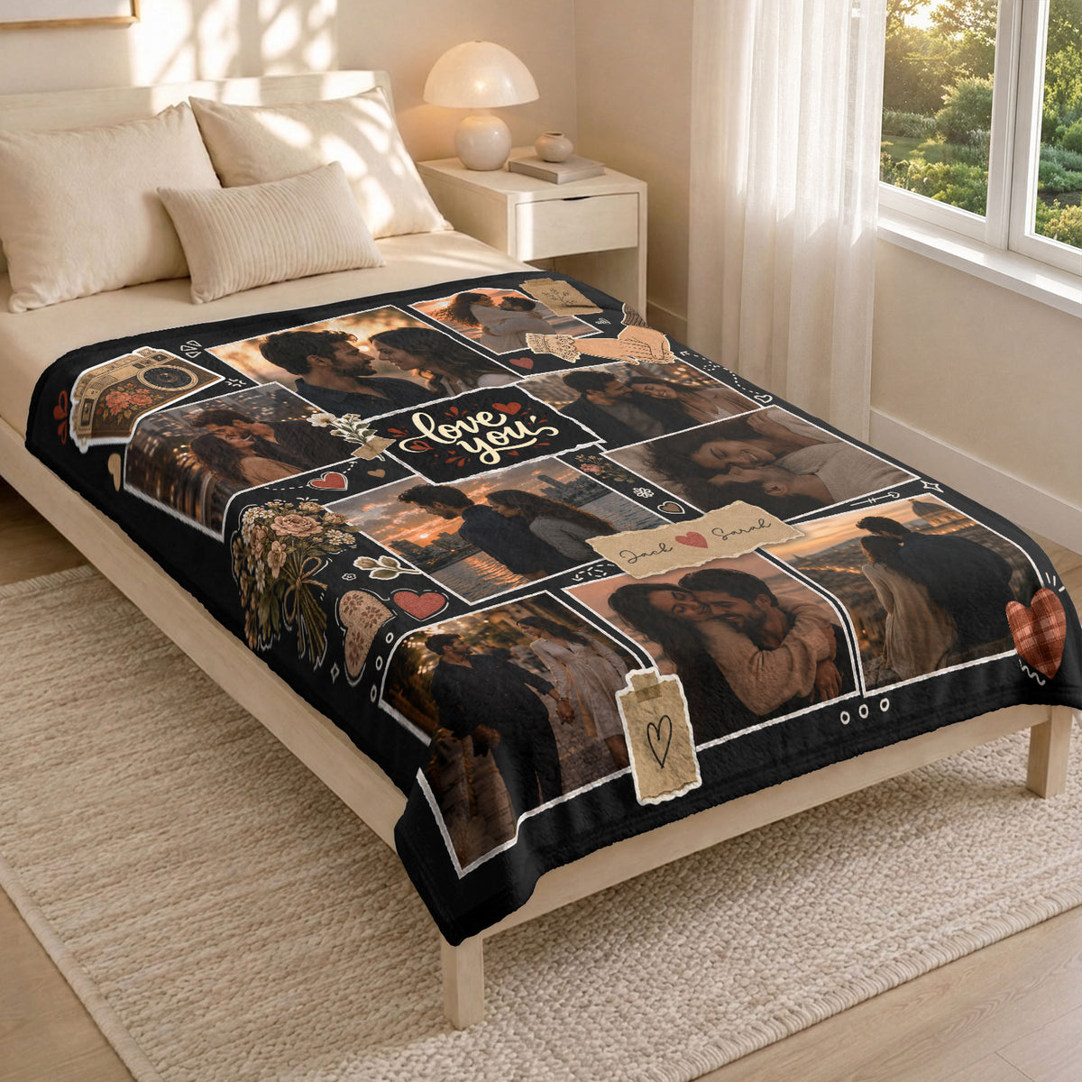 Custom Couple Photo Blanket Picture Collage Soft Fleece Throw Vintage Scrapbook Love Gift