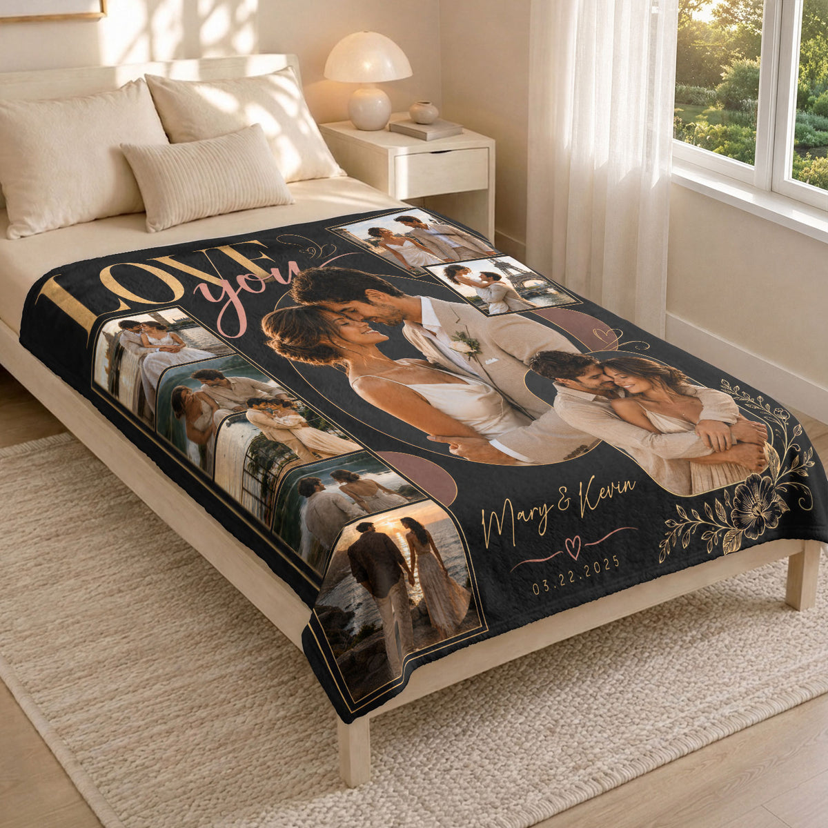 Custom Photo Blanket Collage Couple Names Love You Date Soft Fleece Throw Romantic Gift