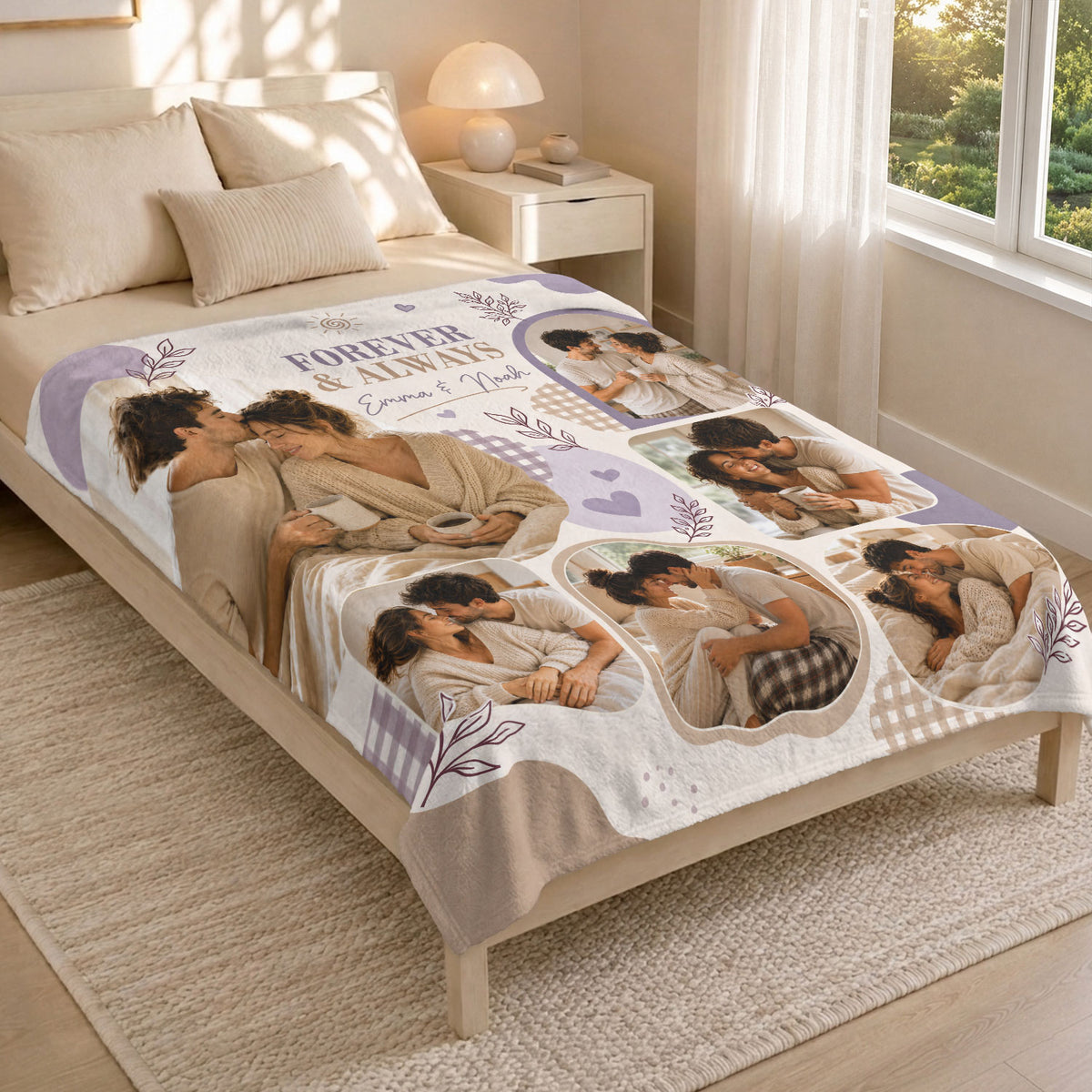 Custom Couple Photo Blanket Picture Collage Soft Lavender Fleece Throw Anniversary Gift