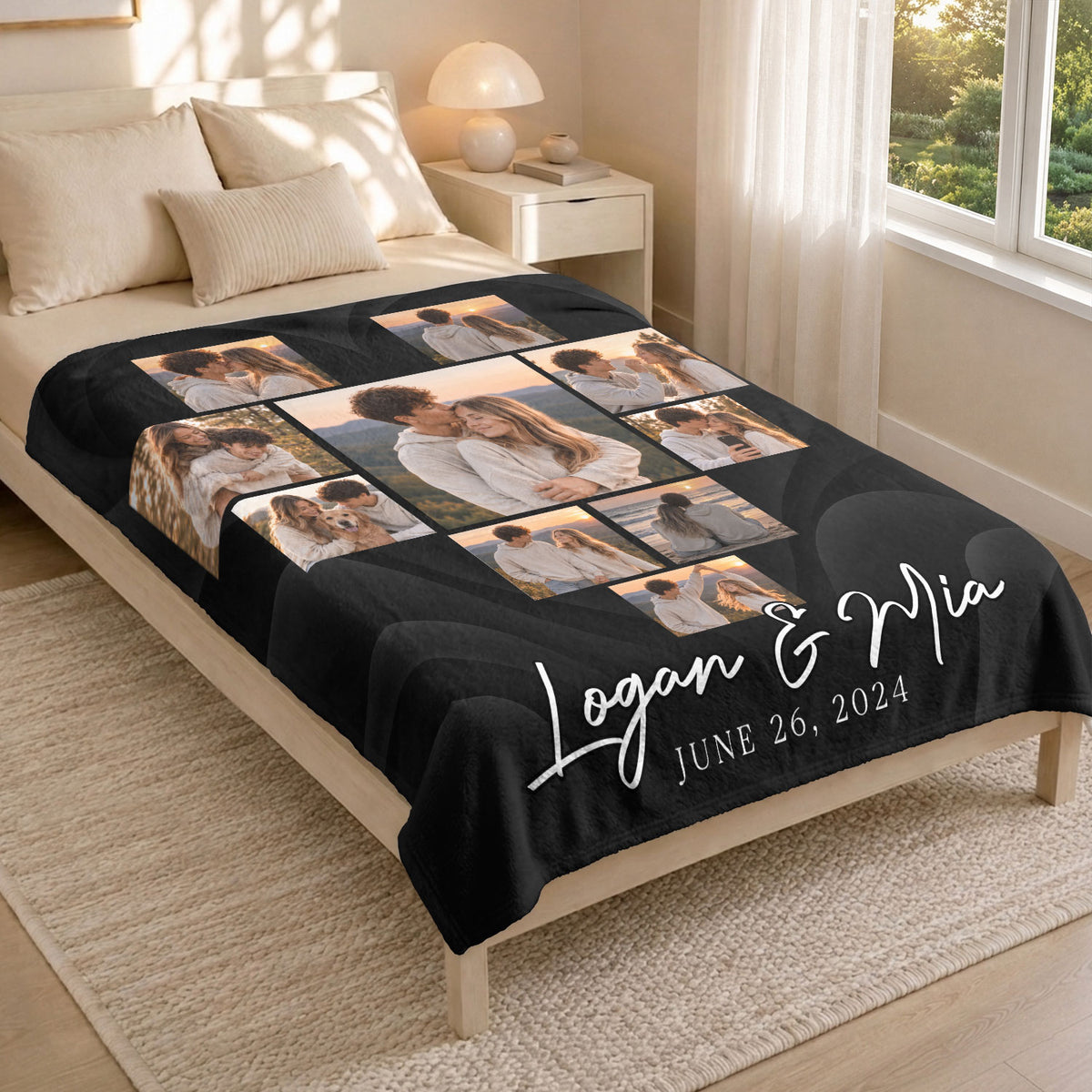 Custom Couple Photo Collage Fleece Blanket Names Date Soft Warm Bed Throw Tapestry