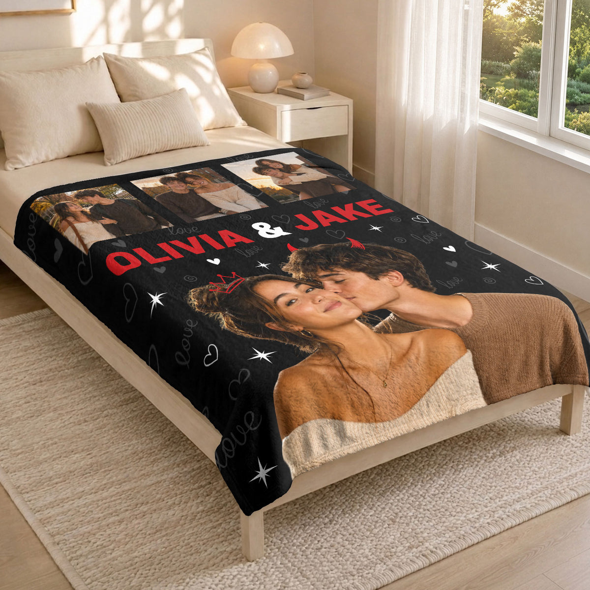 Custom Couple Photo Collage Fleece Blanket Names Soft Warm Throw Bed Tapestry Piece