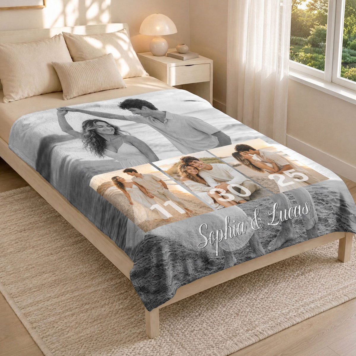 Personalized Couple Picture Blanket Custom Photo Collage Soft Warm Fleece Blanket Date