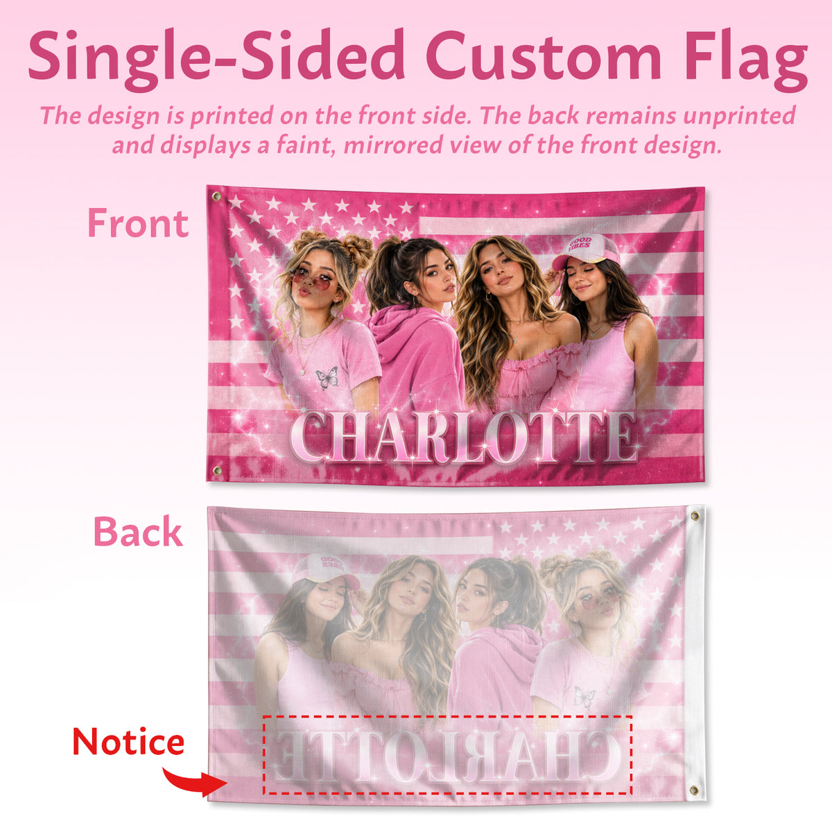 Custom Name Photo Collage Flag American Stars Stripes Wall Hanging Display Banner
