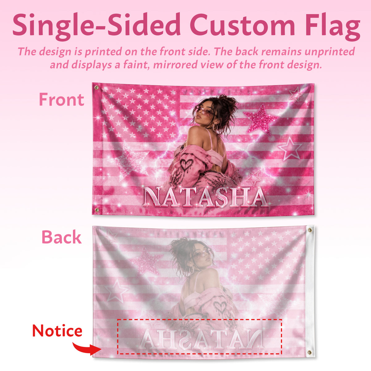 Custom Name Photo Flag American Stars Sparkle Glitter Wall Hanging Display Banner