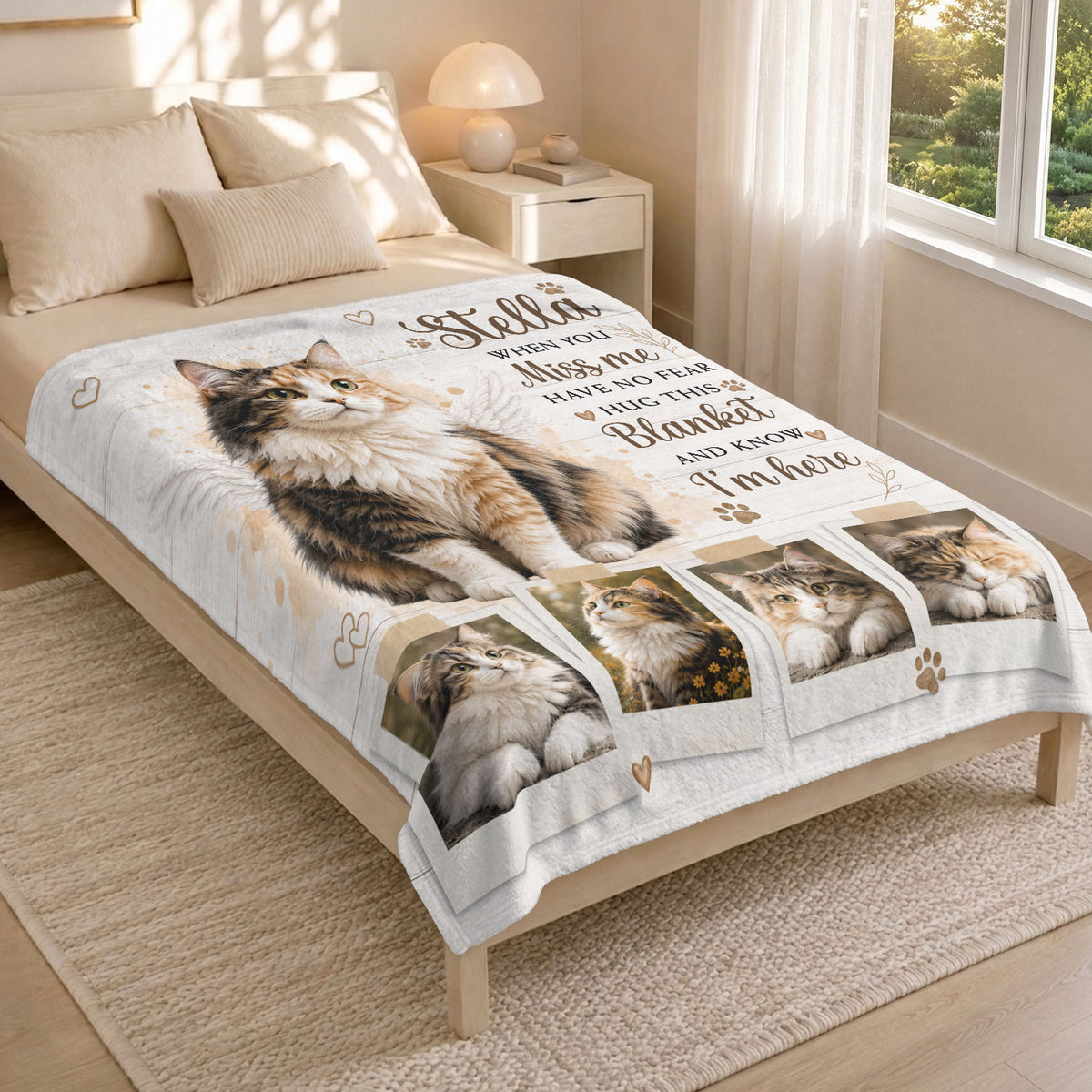 Custom Pet Cat Photo Collage Fleece Blanket Name Memory Memorial Throw Tapestry Item