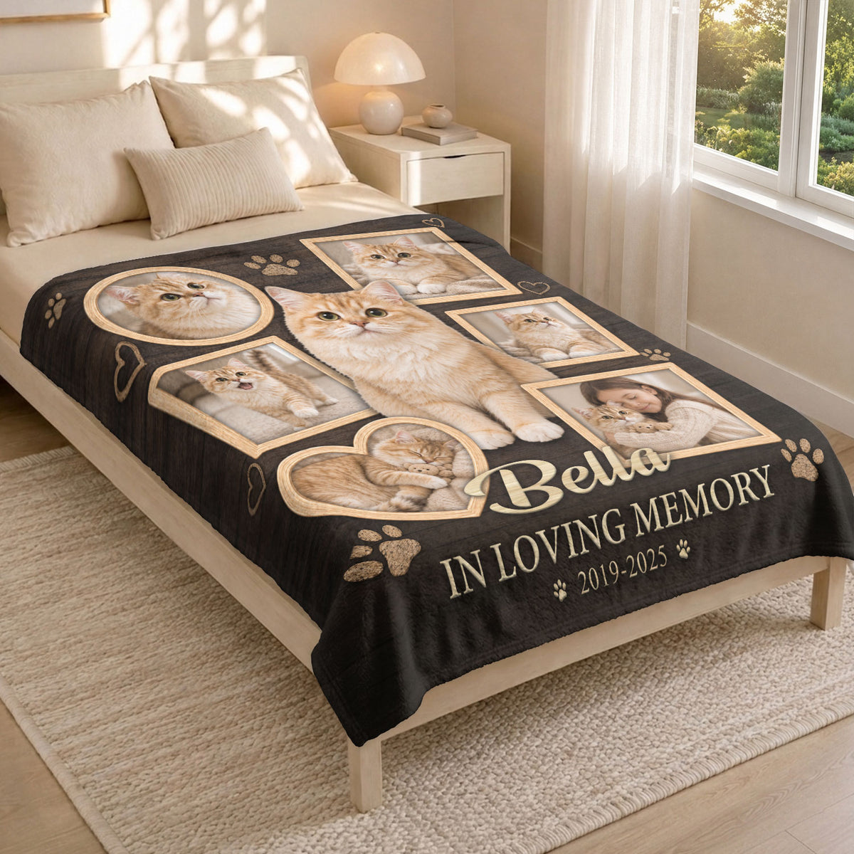 Custom Kitty Cat Photo Collage Fleece Blanket Name Memory Memorial Throw Tapestry Piece