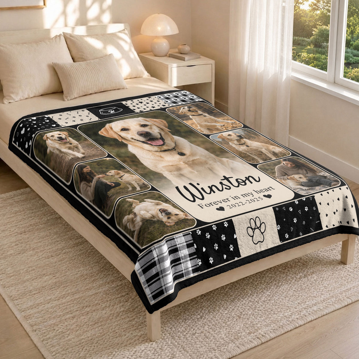 Custom Pet Dog Photo Collage Fleece Blanket Name Memory Memorial Throw Tapestry Item