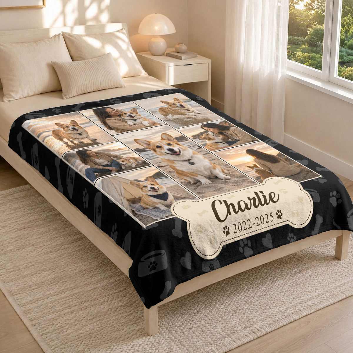 Custom Puppy Dog Photo Collage Fleece Blanket Name Memory Memorial Throw Tapestry Piece