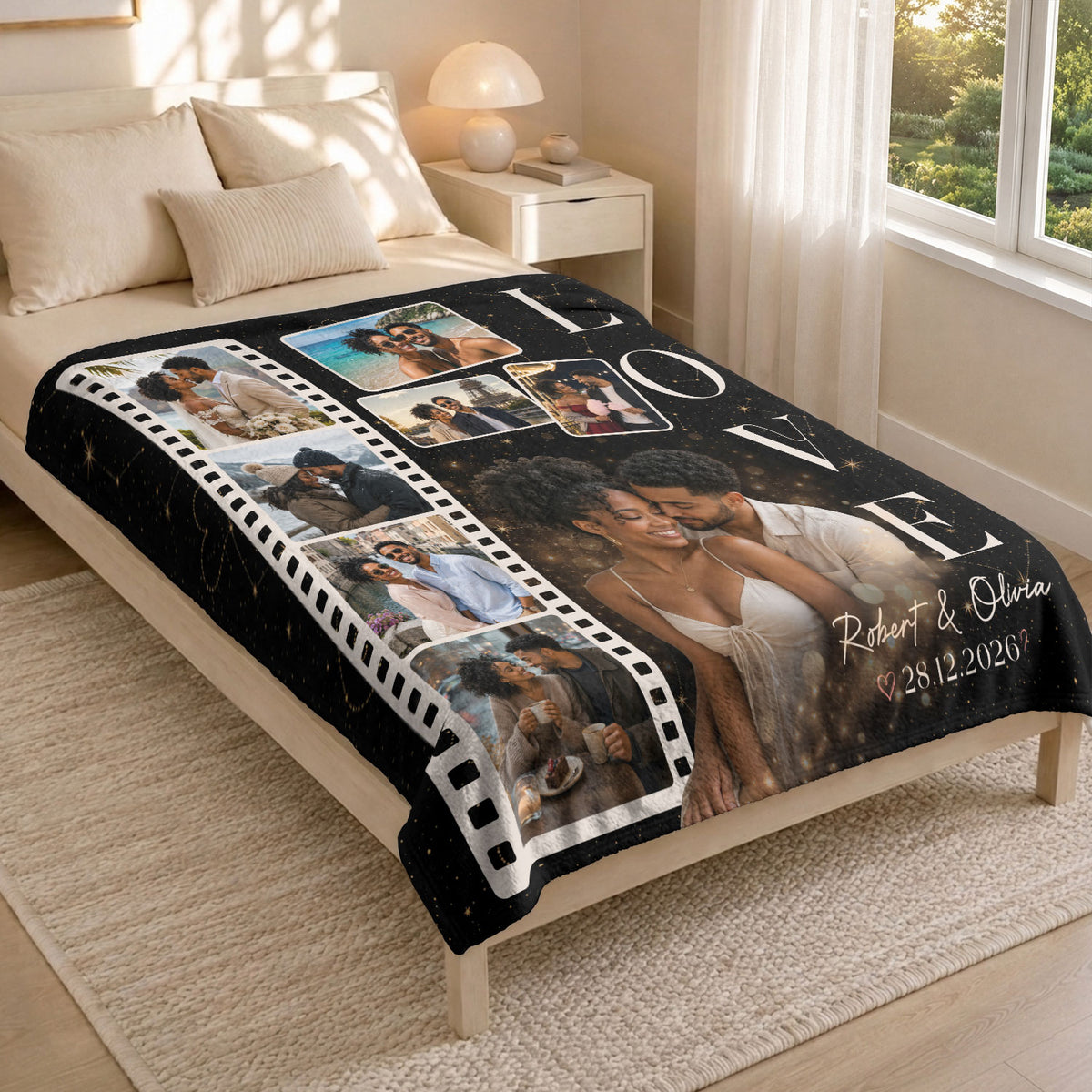 Custom Personal Photo Collage Couple Fleece Blanket Names Date Love Throw Tapestry