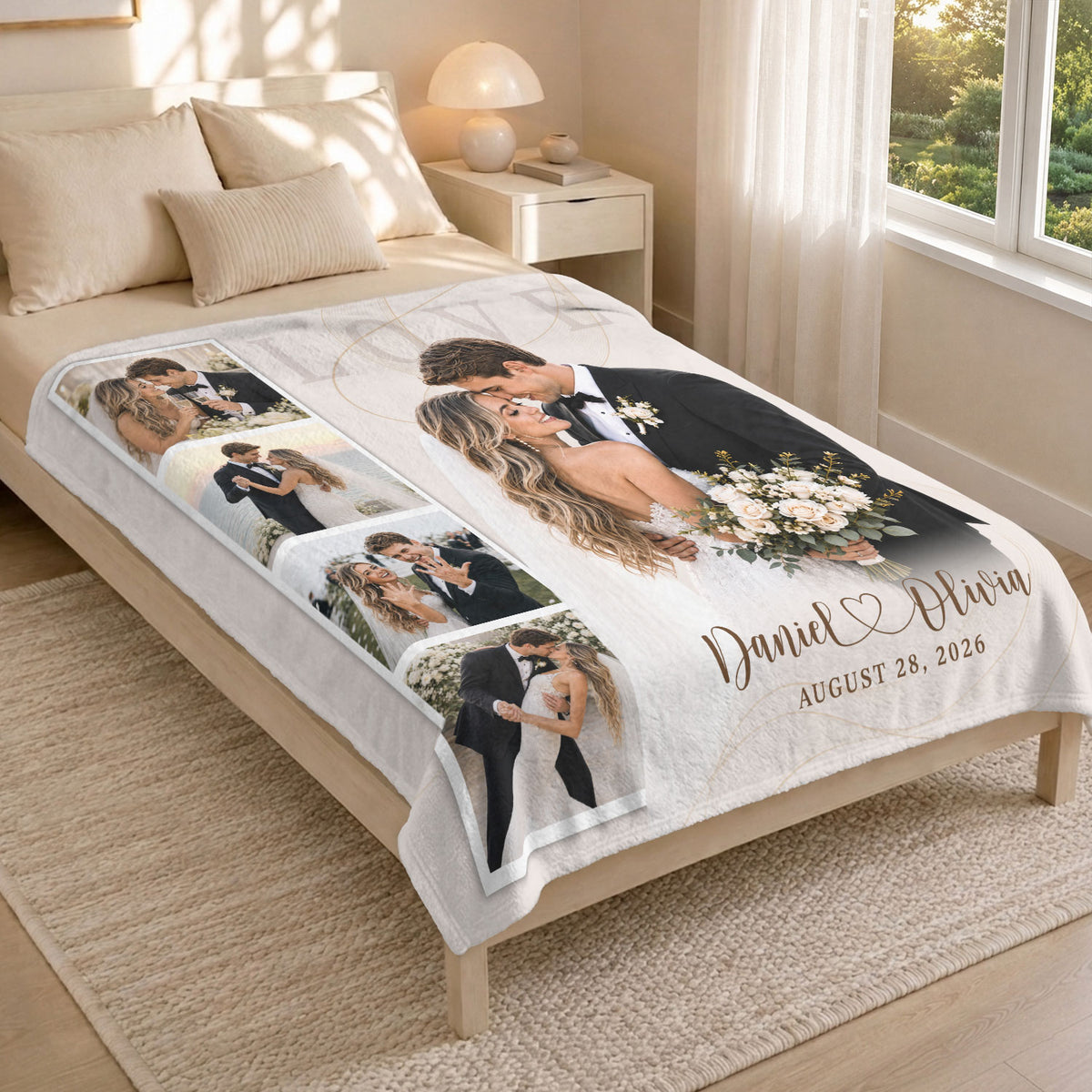 Custom Couple Wedding Photo Collage Fleece Blanket Names Date Throw Tapestry Piece