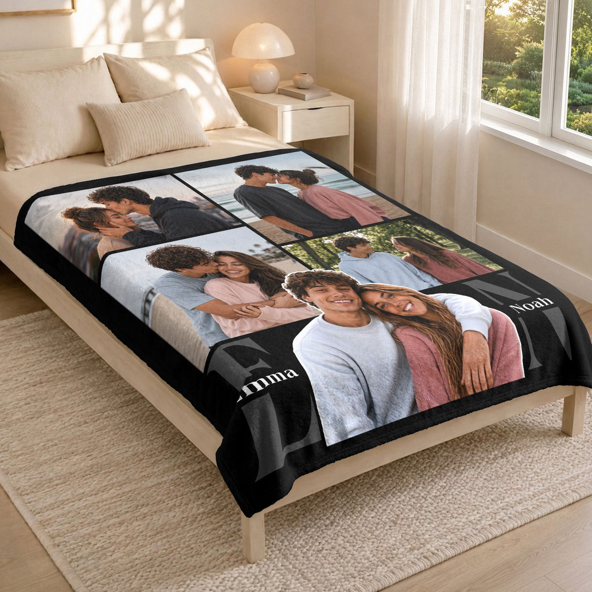Custom Couple Photo Collage Fleece Blanket Names Typography Throw Tapestry Component