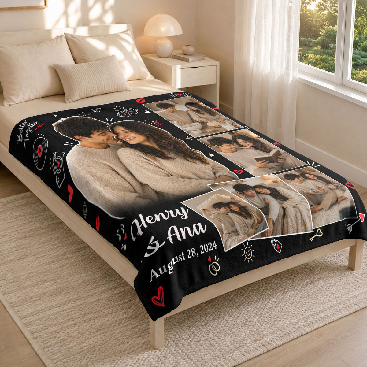 Custom Couple Photo Collage Fleece Blanket Names Date Throw Tapestry Component Item