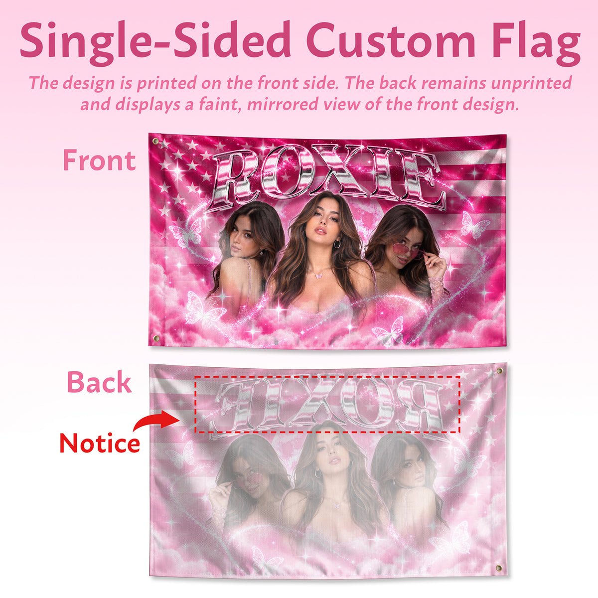 Personalized Vintage Pink Flag Custom Photo Graphic Banner Retro Wall Hanging Display