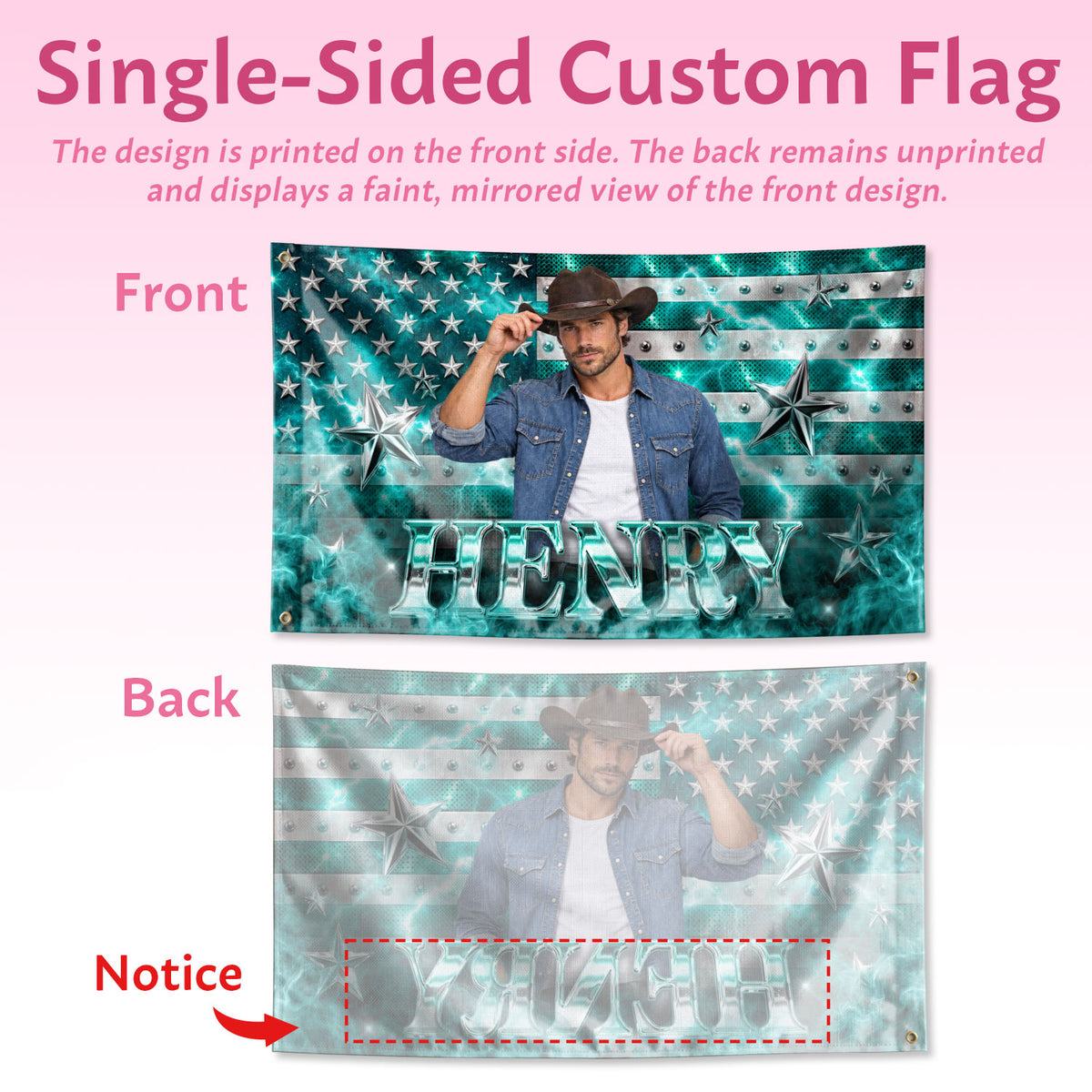 Aesthetic Teal American Flag Custom Photo Graphic Banner Retro Wall Hanging Display