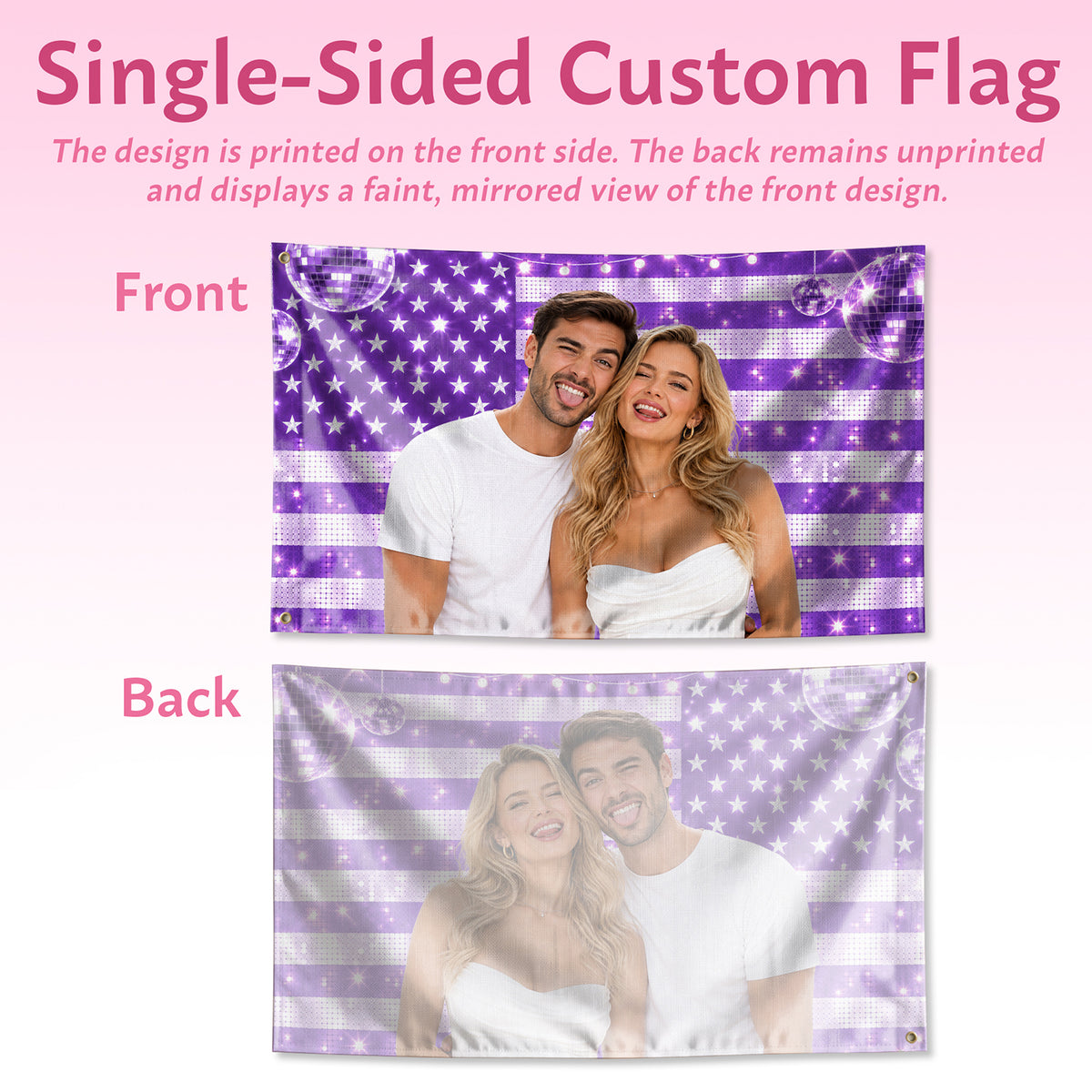 Vibrant Purple American Flag Custom Photo Graphic Banner Retro Wall Hanging Display