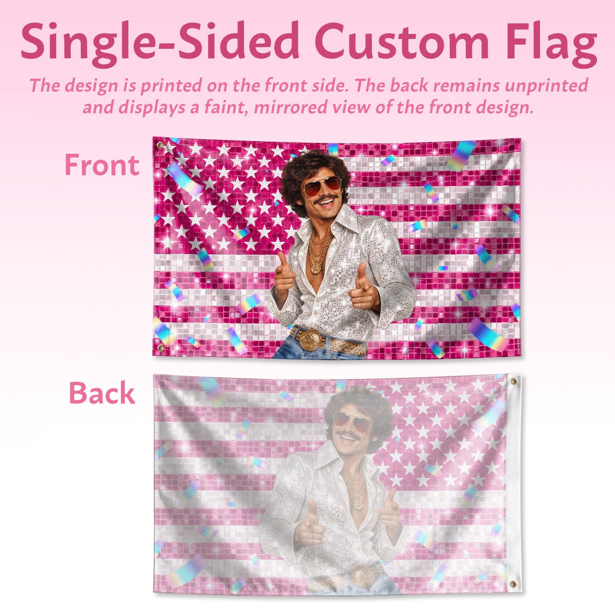 Pink Glitter Party Flag Pink American Flag Custom featuring a Custom Flag with Picture, Pink Flag Custom-Made Occasion Gift, Pallyprints Co.