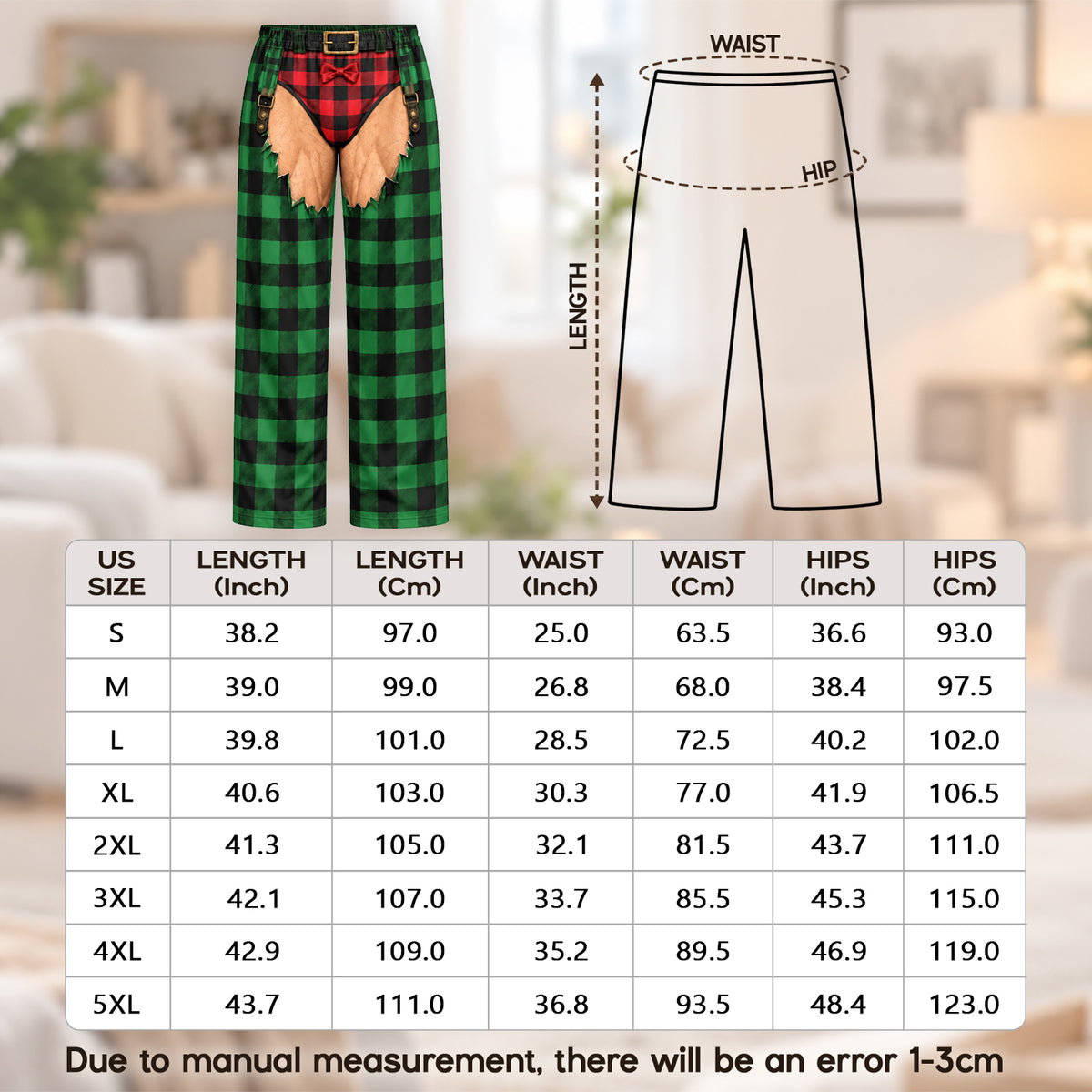 Funny Mens Pajama Pants with Hairy Legs Plaid, Custom Pajamas for Cozy Lounging, Bold Gag Gifts and Christmas Pajamas for Cozy Nights, Pallyprints Co.