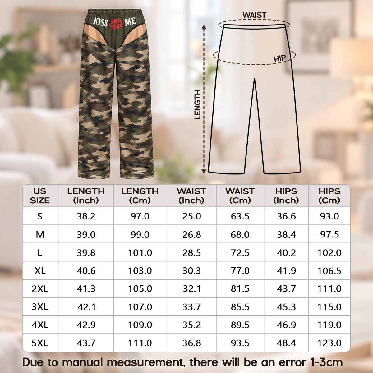 Kiss Me Camo Funny Mens Pajama Pants, Custom Pajamas for Relaxed Evenings, Bold Gag Gifts and Christmas Pajamas with Playful Humor, Pallyprints Co.