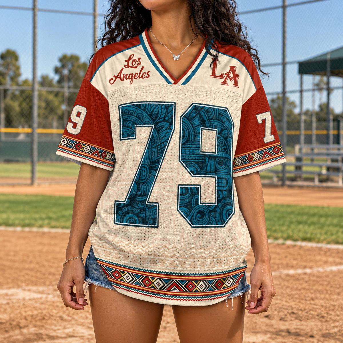 Custom Red Blazing Stars Football Jersey Unisex Tribal Print Y2K Jersey Shirt Top