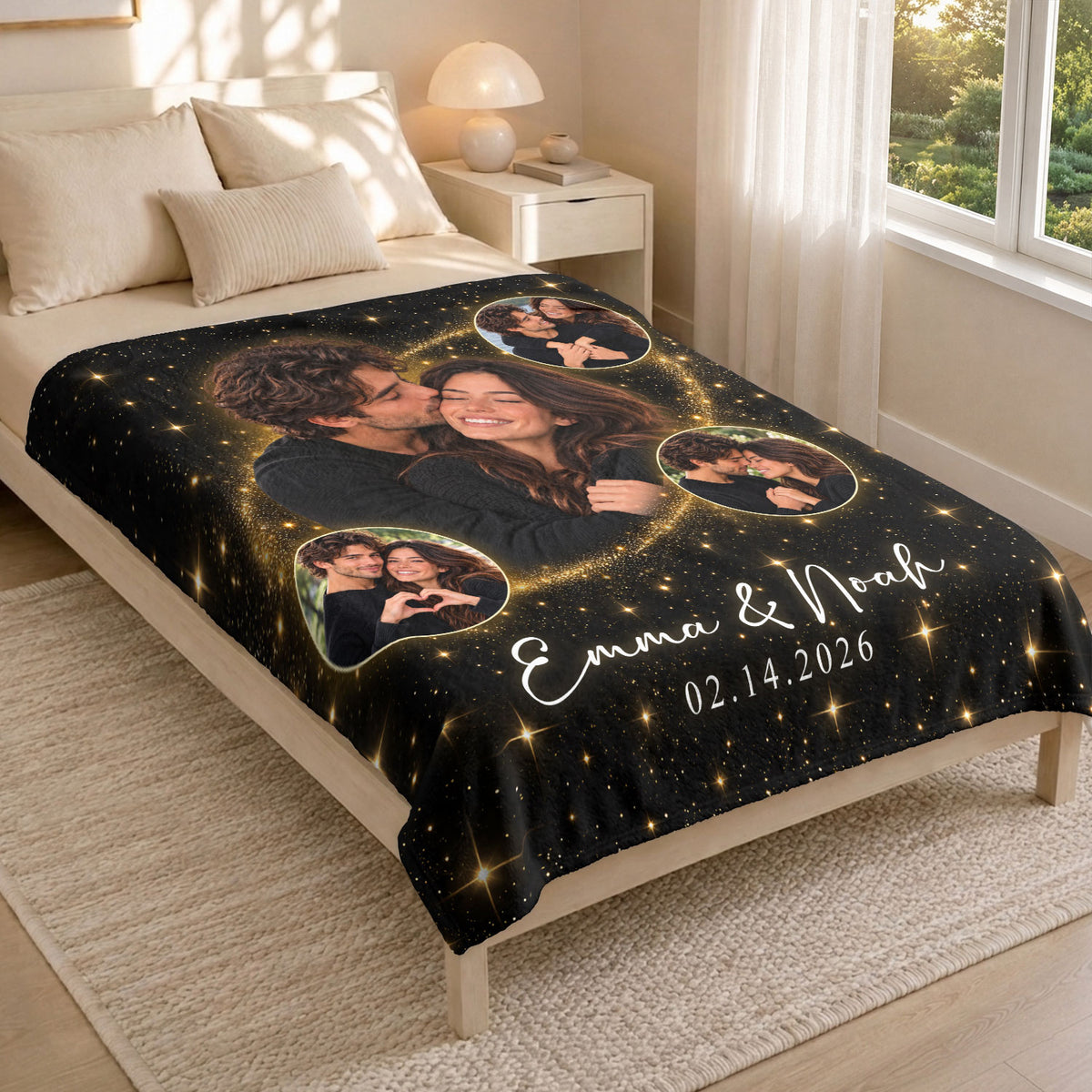 Custom Photo Collage Fleece Blanket Starry Sparkle Picture Throw Warm Bedding Cover