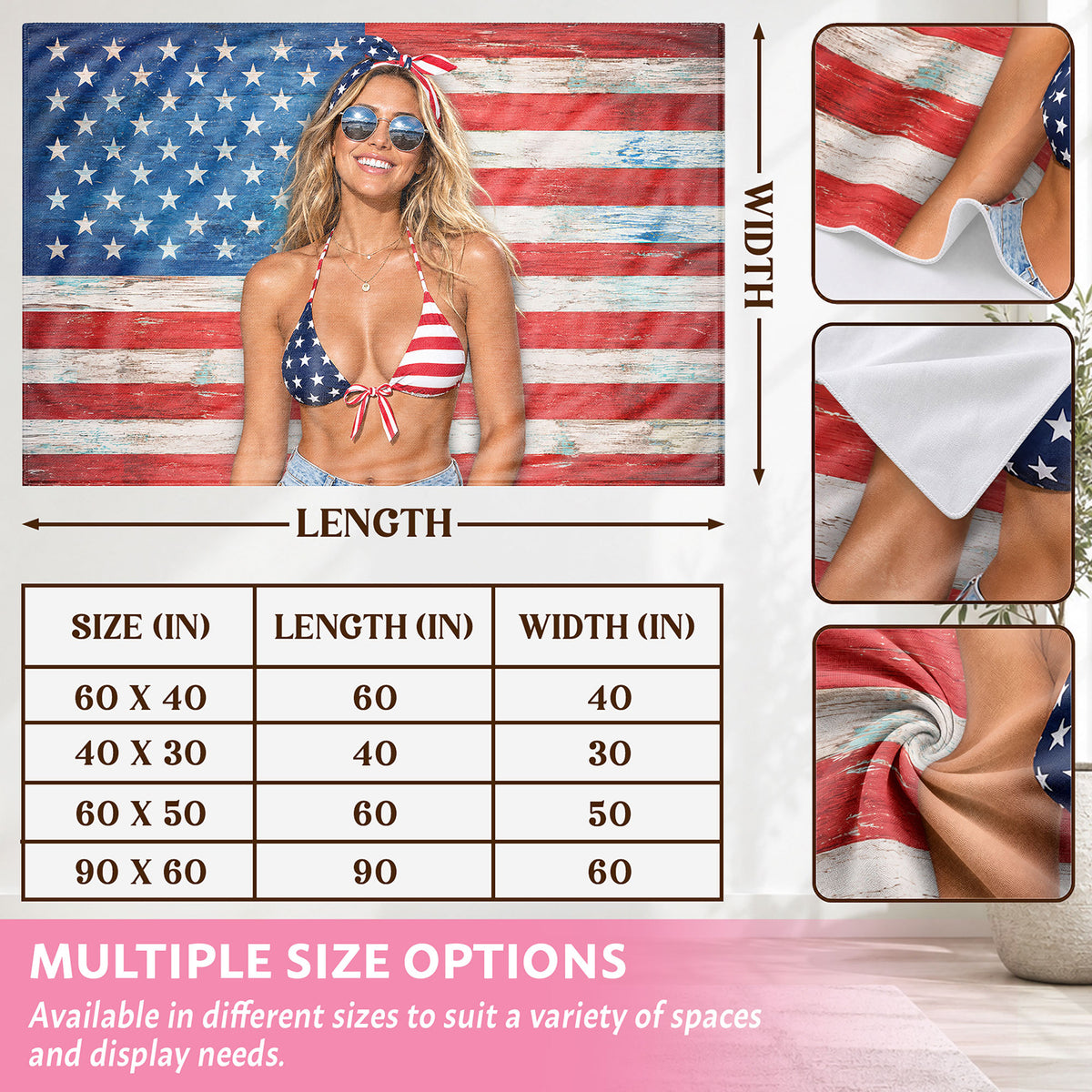 Custom Photo Patriotic American Flag Tapestry Vintage Wood Board Stars Wall Hanging Sheet