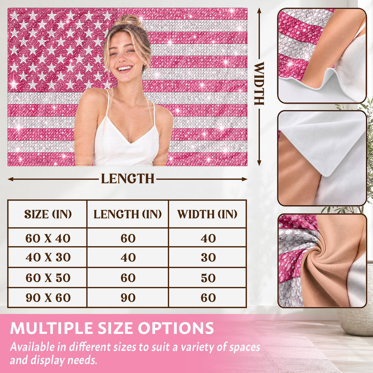 Custom Photo Patriotic American Flag Tapestry Sparkle Stars Stripes Wall Hanging Sheet