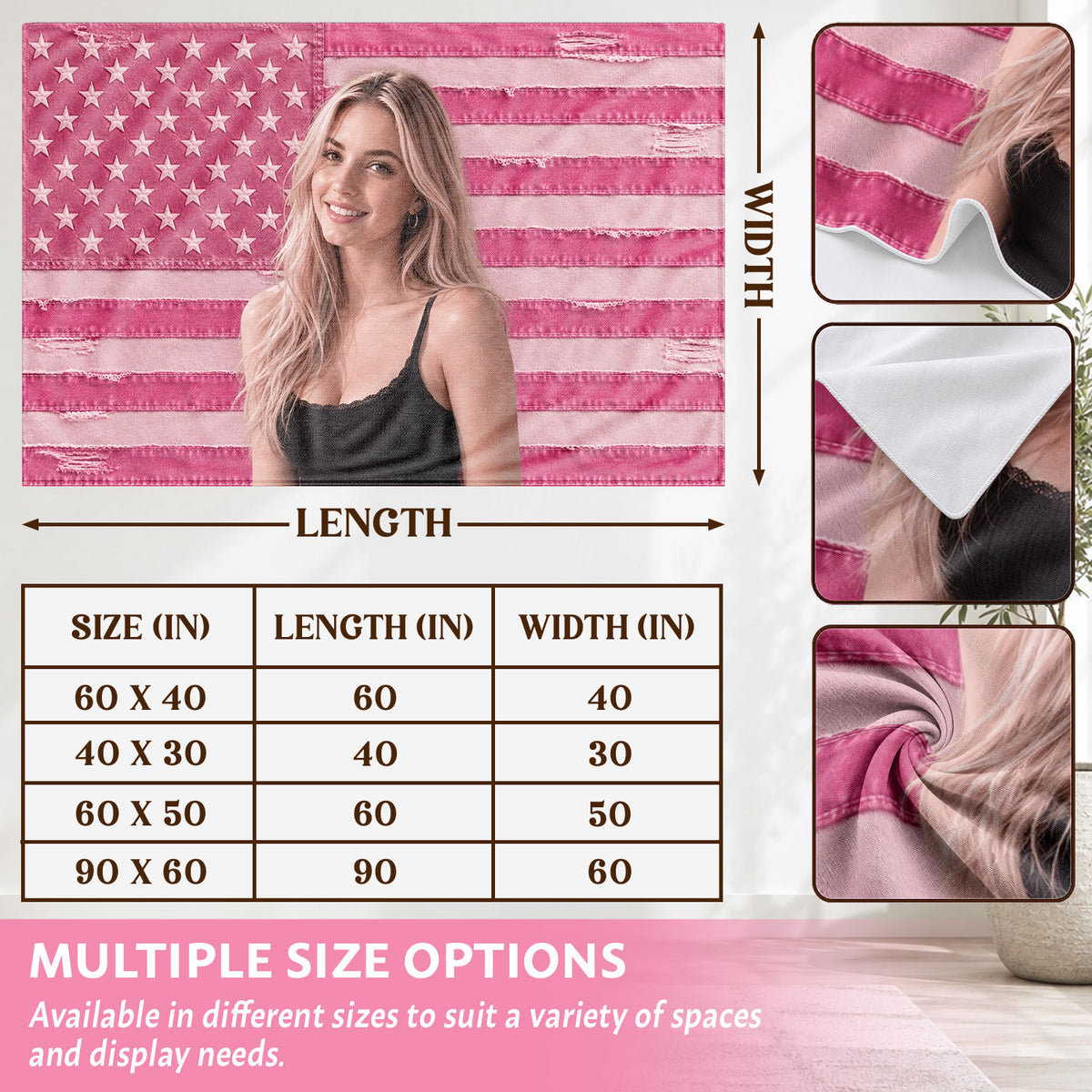 Custom Photo Patriotic American Flag Tapestry Distressed Denim Stars Wall Hanging Sheet