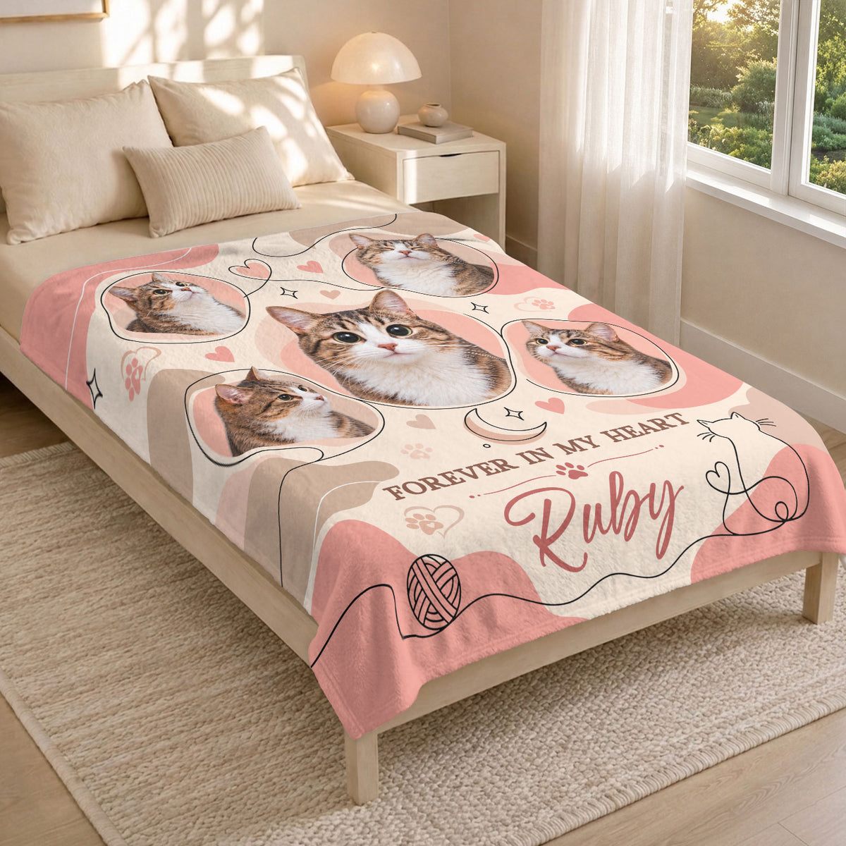 Custom Pet Memorial Blanket Photo Name Cat Loss Forever In My Heart Fleece Throw