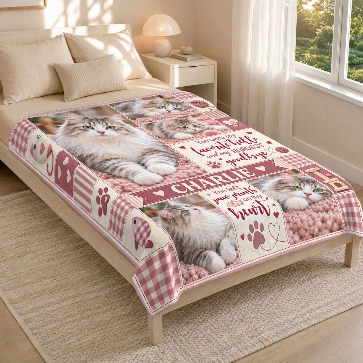 Custom Pet Memorial Blanket Photo Cat Favorite Hello Hardest Goodbye Fleece Throw