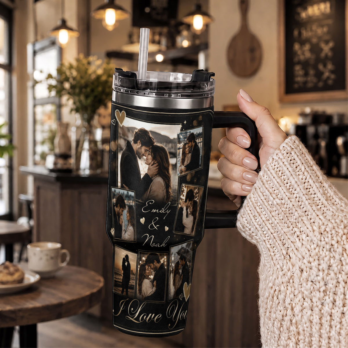 Custom Couple Memory Collage Tumbler Names Date Insulated Drinkware Cup Lid Piece