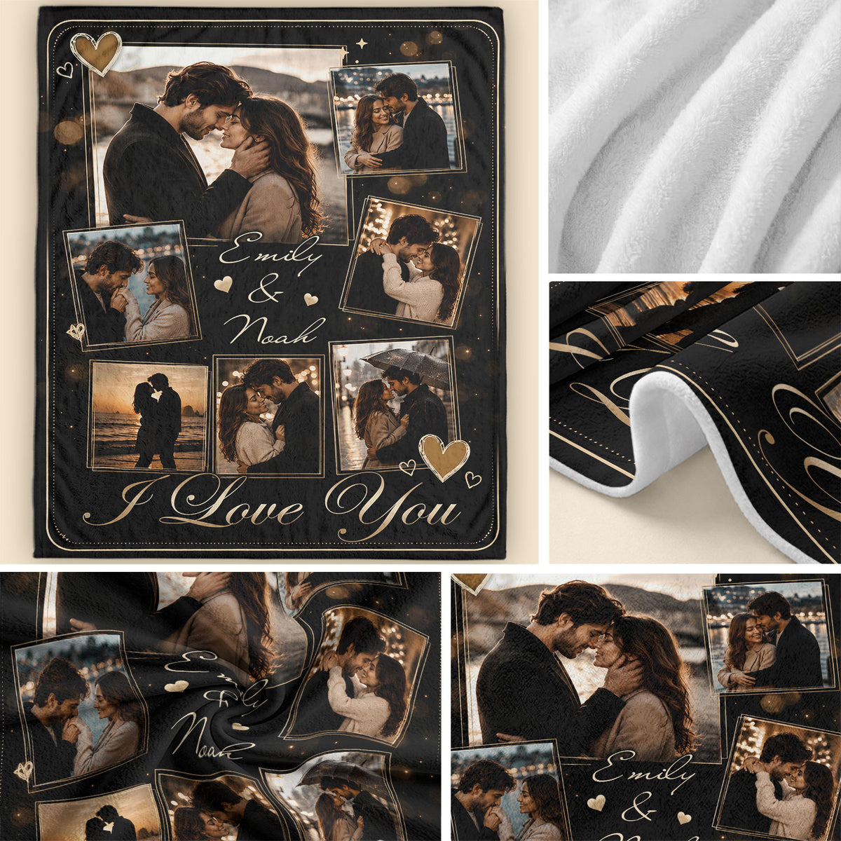 Custom Couple Photo Blanket Picture Collage I Love You Names Soft Fleece Anniversary Gift