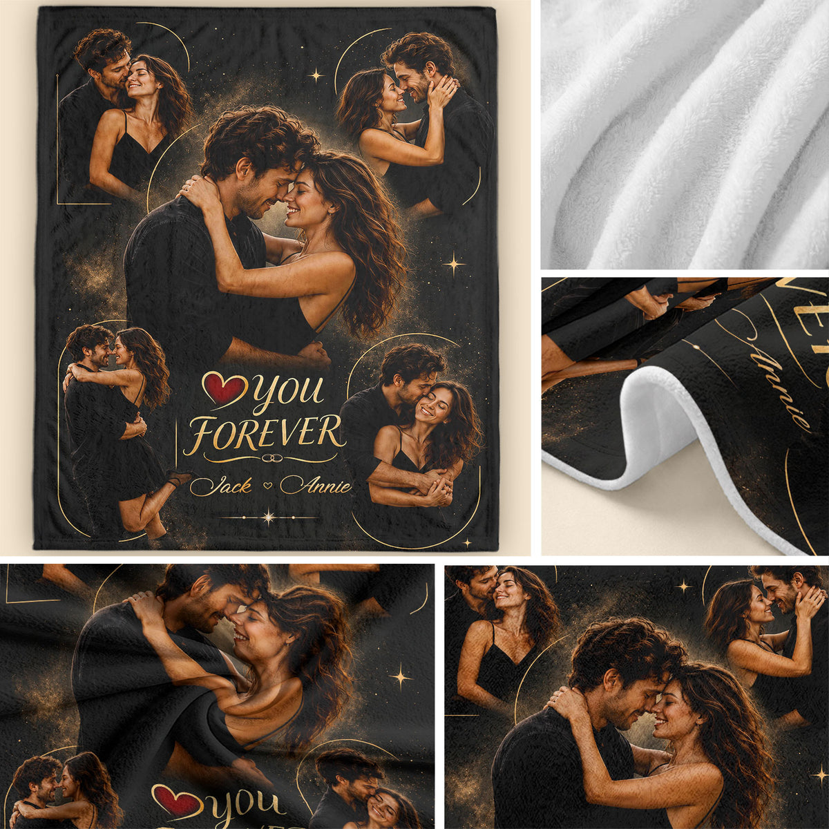 Custom Photo Blanket Collage Couple Names Love You Forever Soft Fleece Romantic Gift