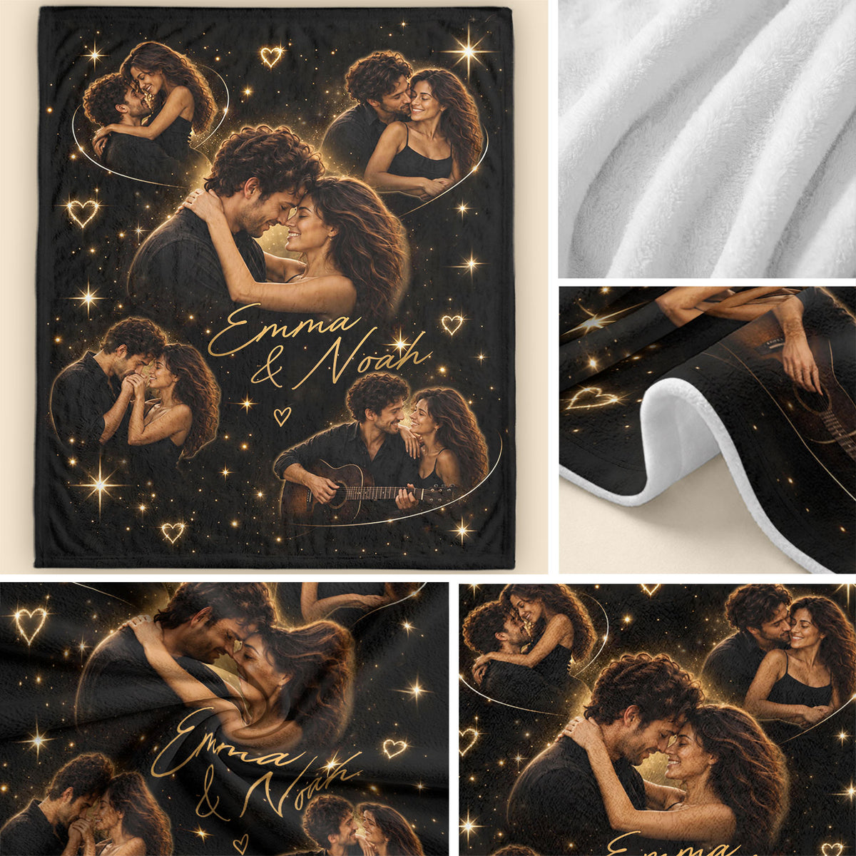 Custom Couple Photo Blanket Picture Collage Soft Fleece Throw Elegant Wedding Gift