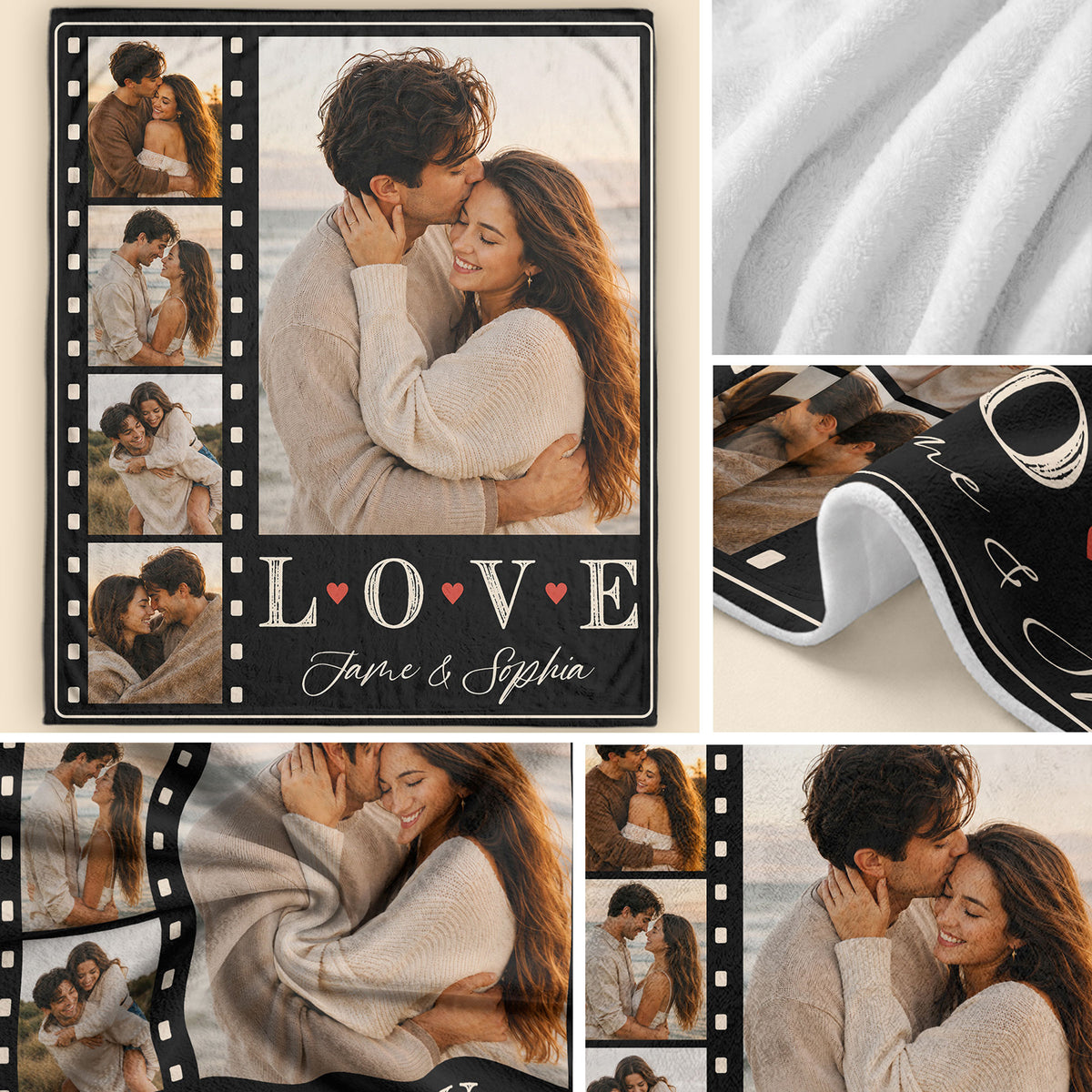 Custom Couple Photo Blanket Picture Collage Film Strip Soft Fleece Throw Anniversary Gift