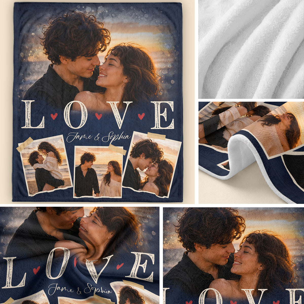 Custom Couple Photo Blanket Picture Collage Love Names Soft Fleece Throw Anniversary Gift