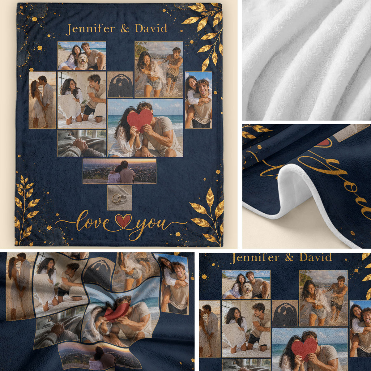 Custom Couple Photo Blanket Picture Heart Collage Names Soft Fleece Throw Anniversary Gift