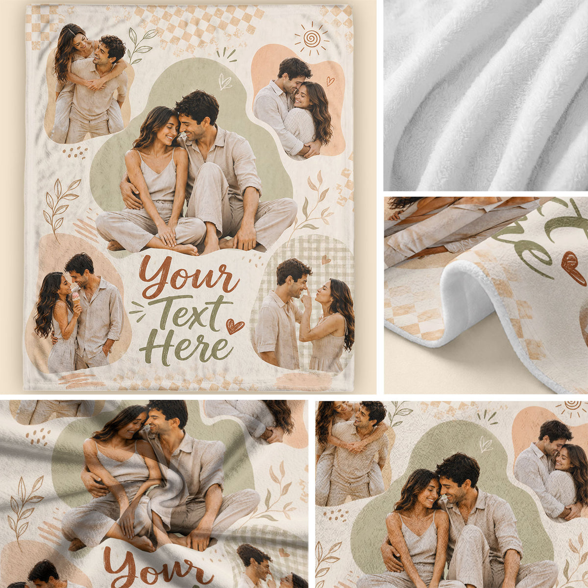 Custom Couple Photo Blanket Picture Collage Boho Soft Fleece Throw Anniversary Love Gift
