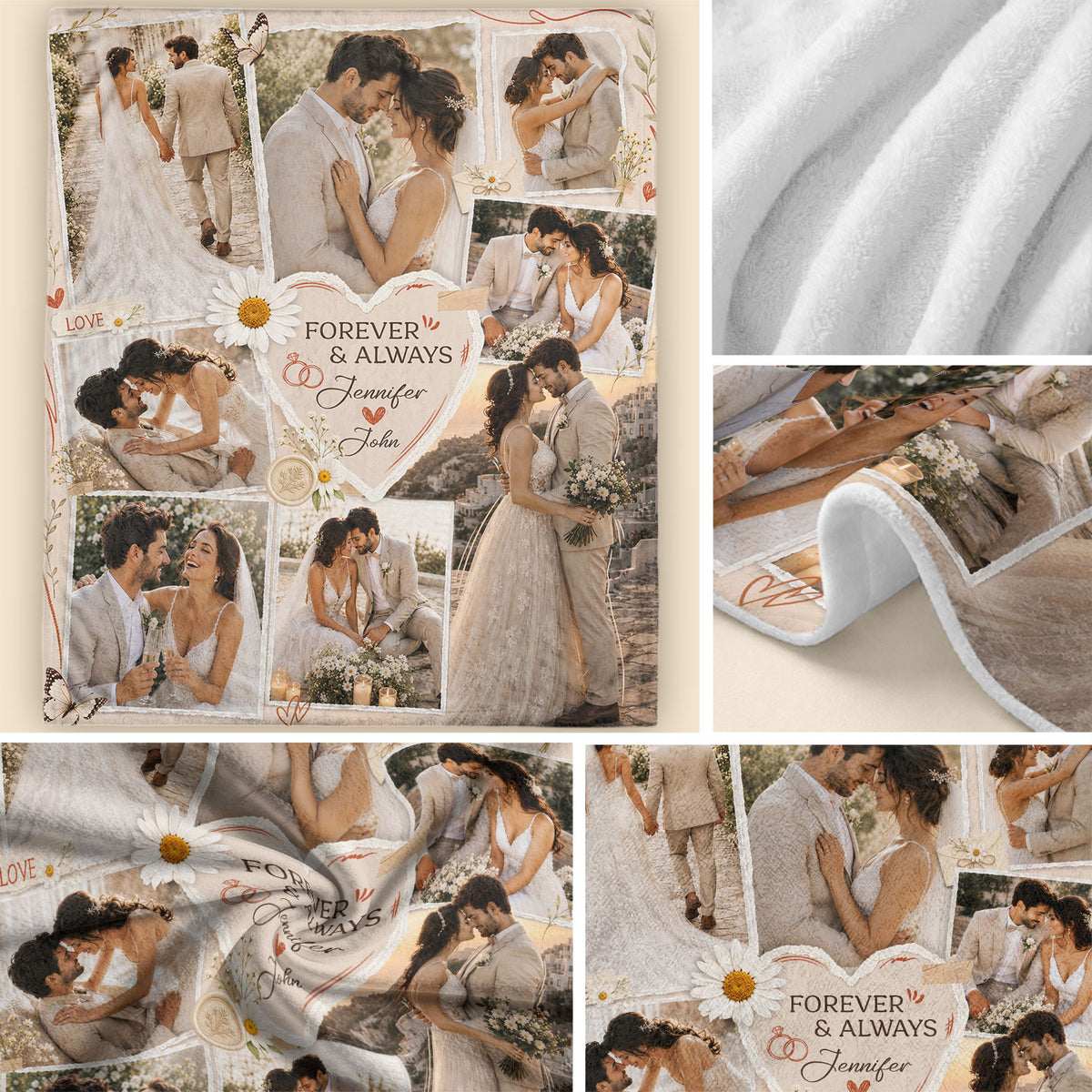 Custom Couple Photo Blanket Picture Forever Always Heart Collage Fleece Anniversary Gift