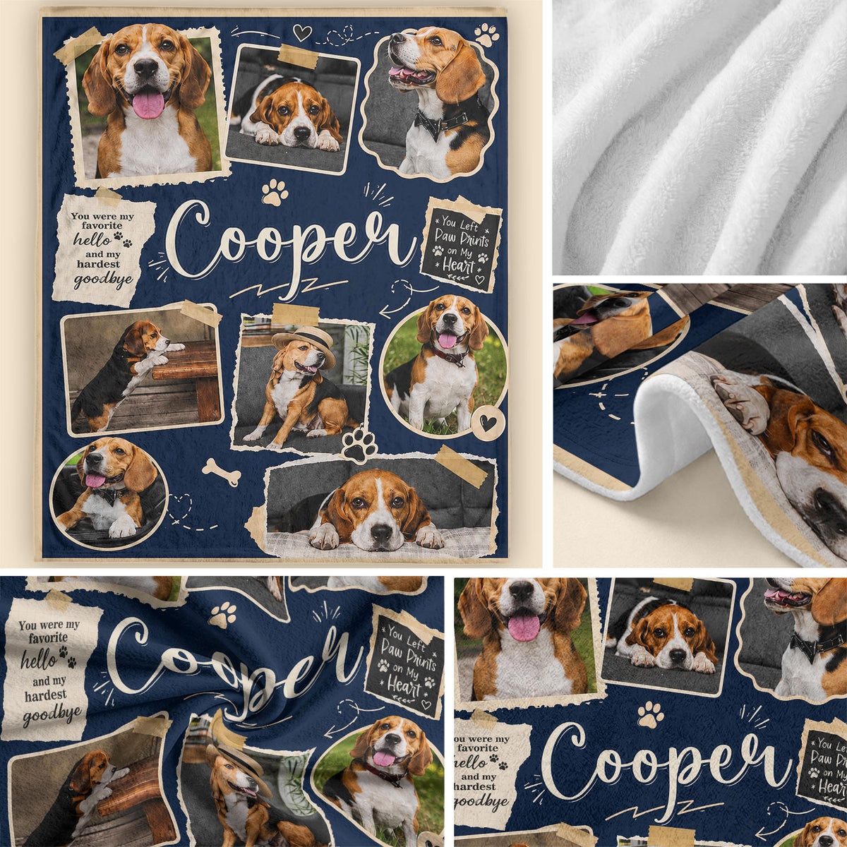 Personalized Custom Dog Photo Collage Memorial Blanket Pet Name Soft Throw Decor
