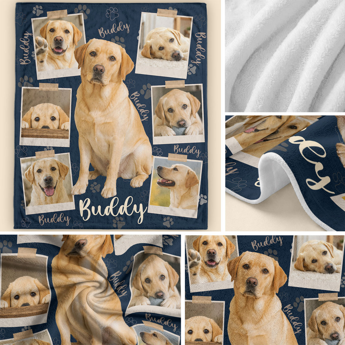 Custom Dog Photo Blanket Pet Loss Memorial Picture Collage Soft Fleece Throw Gift