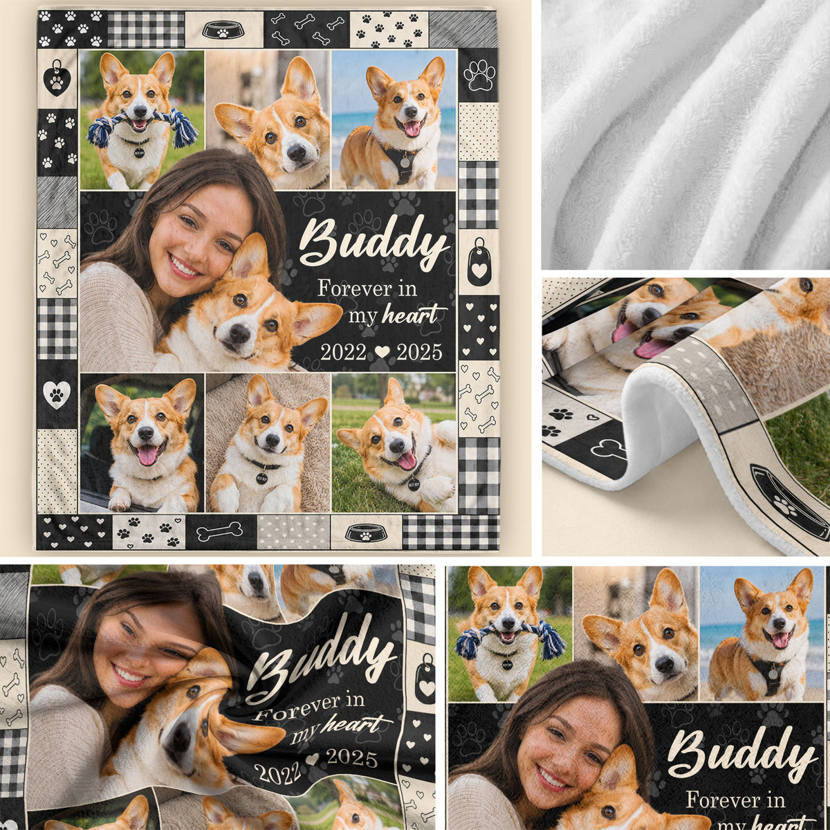 Custom Dog Photo Blanket Pet Memorial Collage Forever In My Heart Fleece Throw Loss Gift