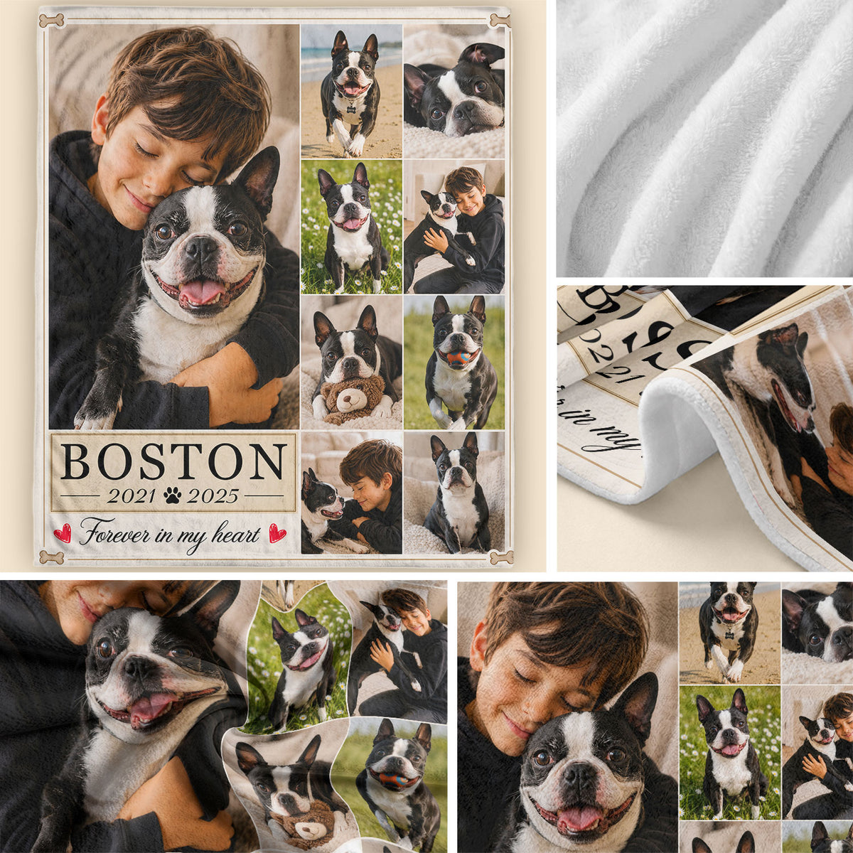 Custom Dog Photo Blanket Pet Memorial Collage Forever In My Heart Soft Fleece Loss Gift