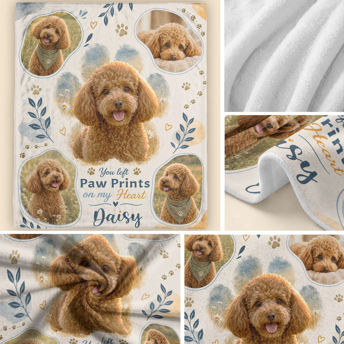 Custom Dog Memorial Blanket Photo Collage Name Paw Prints Soft Fleece Throw Pet Loss Gift