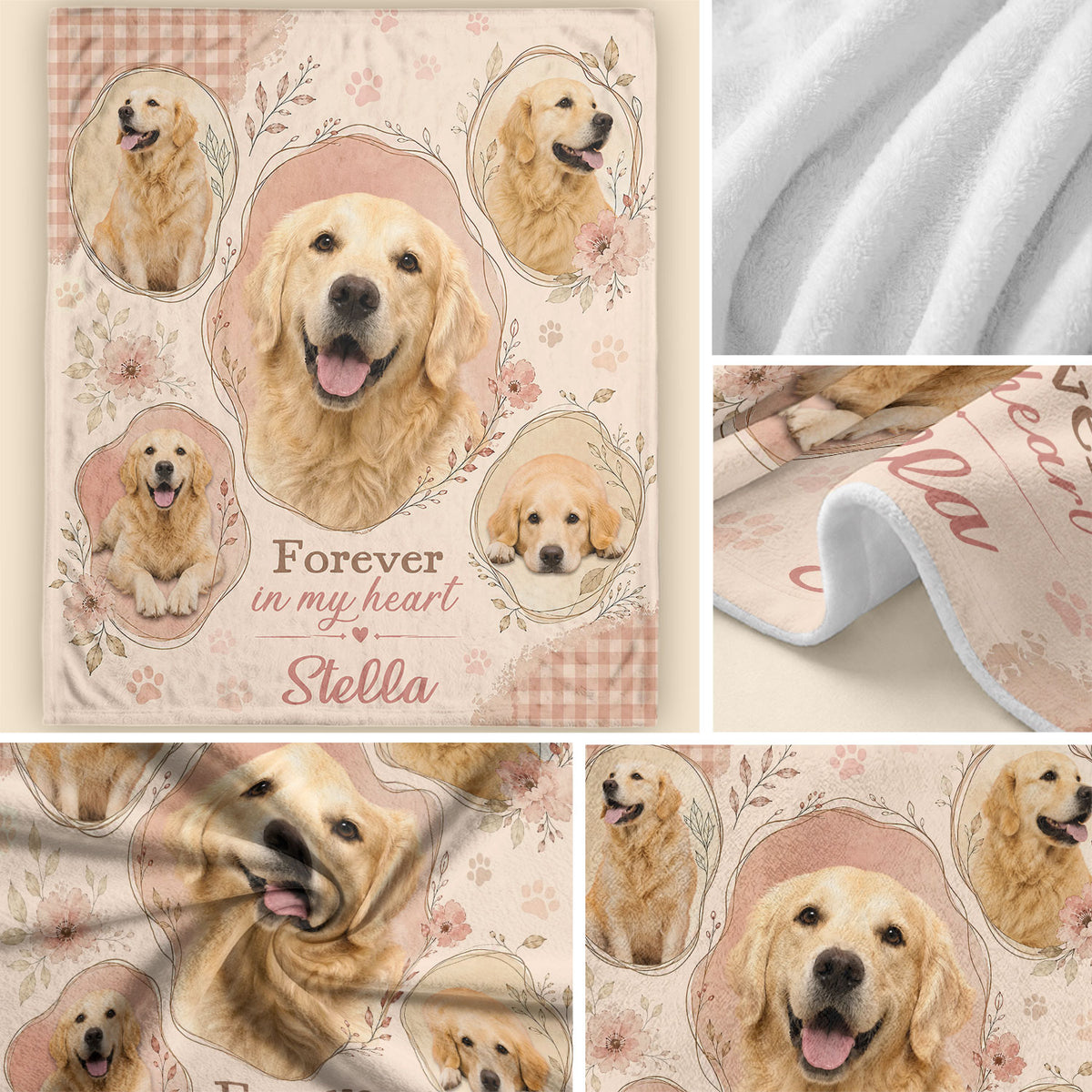 Custom Dog Photo Memorial Blanket Picture Collage Soft Fleece Throw Pet Loss Sympathy Gift