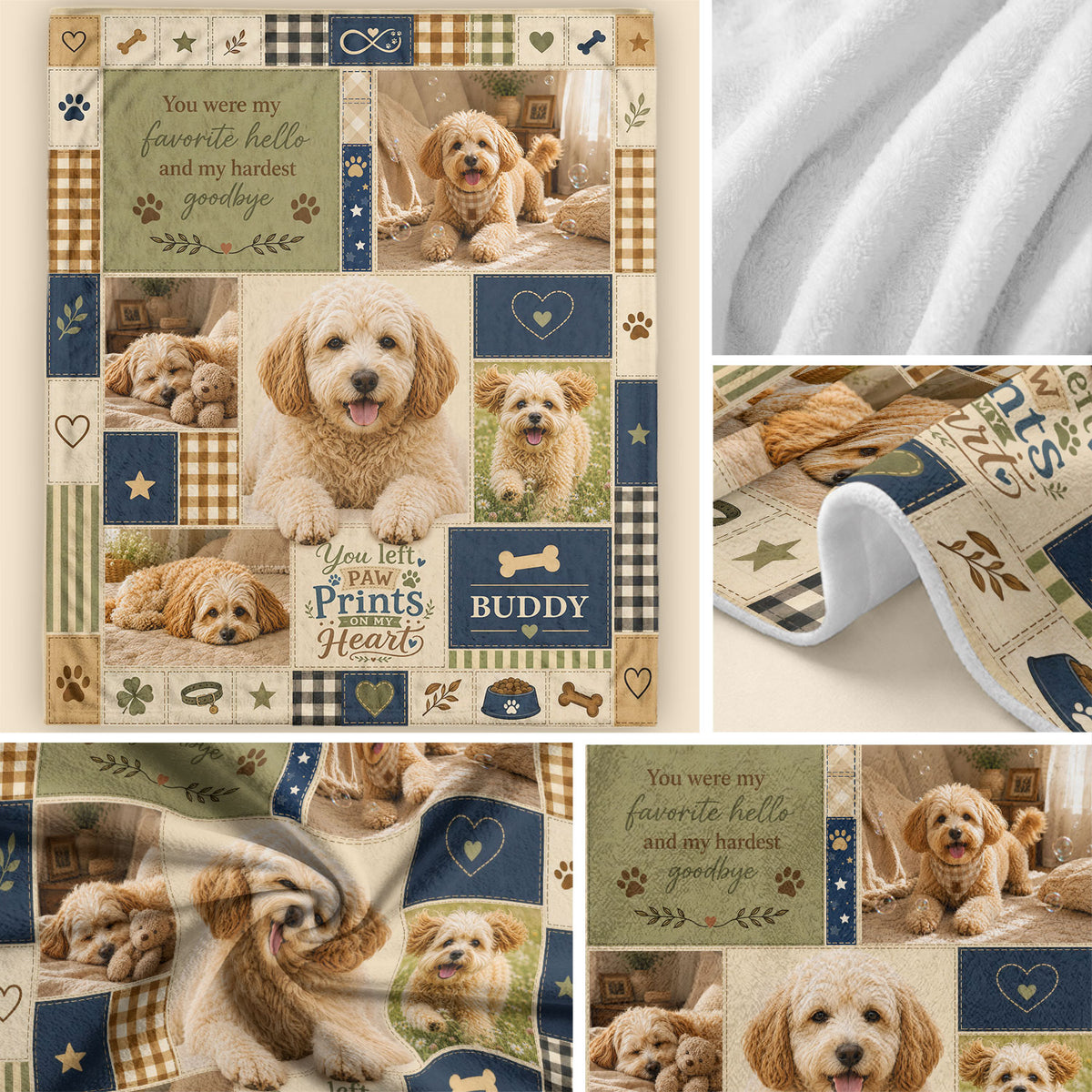 Custom Dog Photo Memorial Blanket Picture Collage Paw Prints Soft Fleece Sympathy Gift
