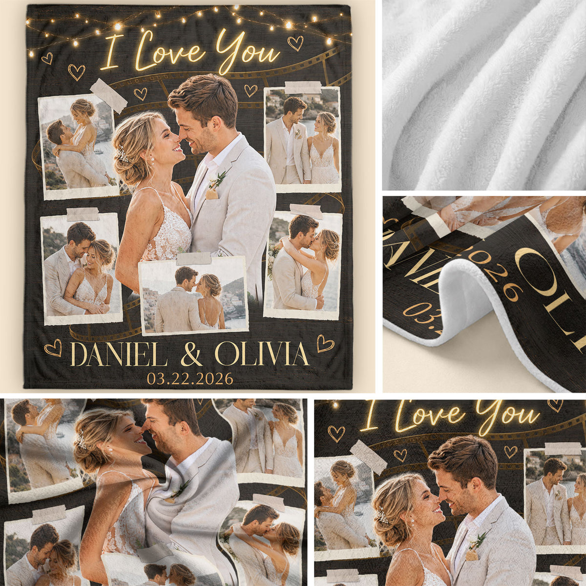 Custom Photo Blanket Couple Personalized Anniversary Gift Film Strip Collage Throw Blanket