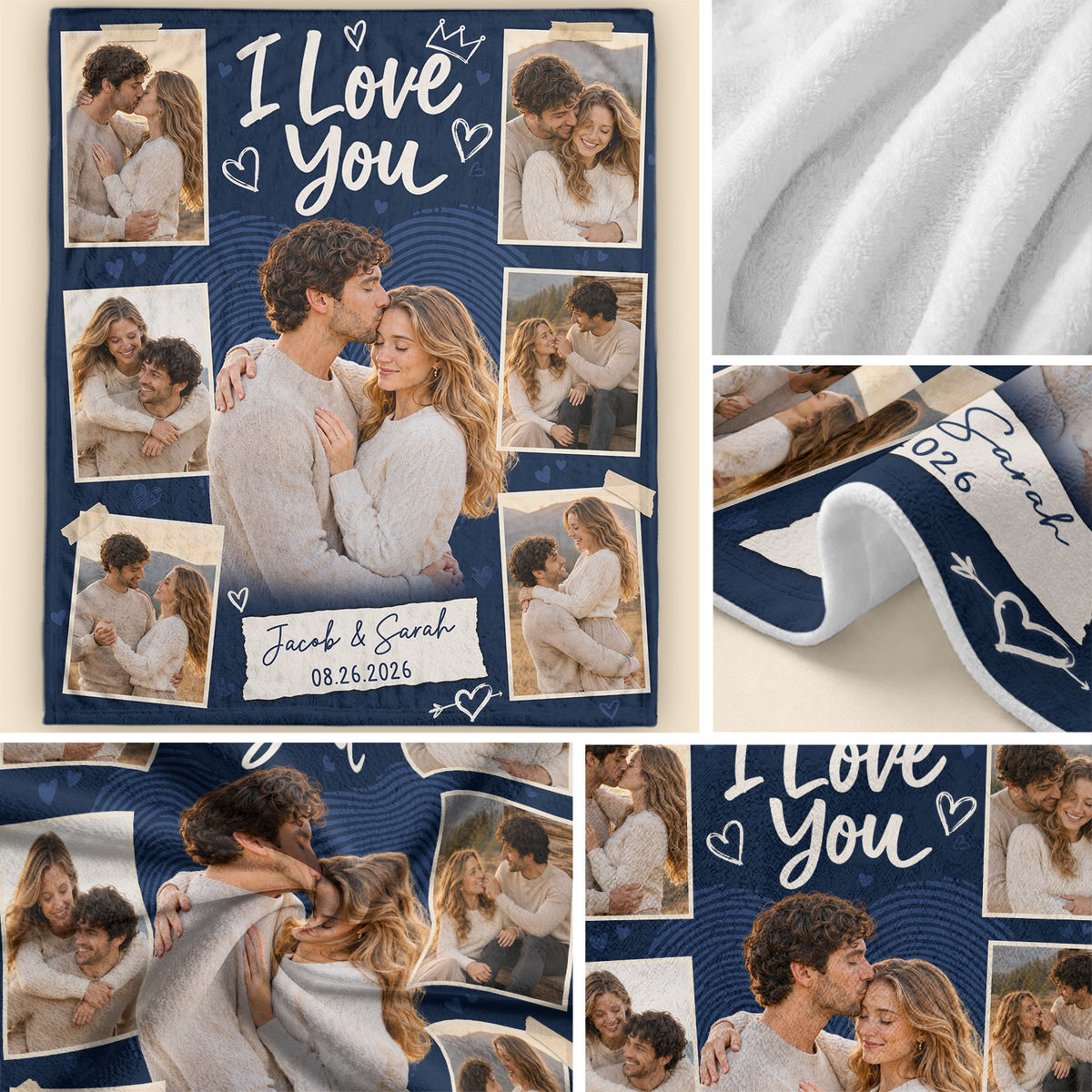 Personalized Photo Blanket for Couples Romantic I Love You Picture Collage Blanket
