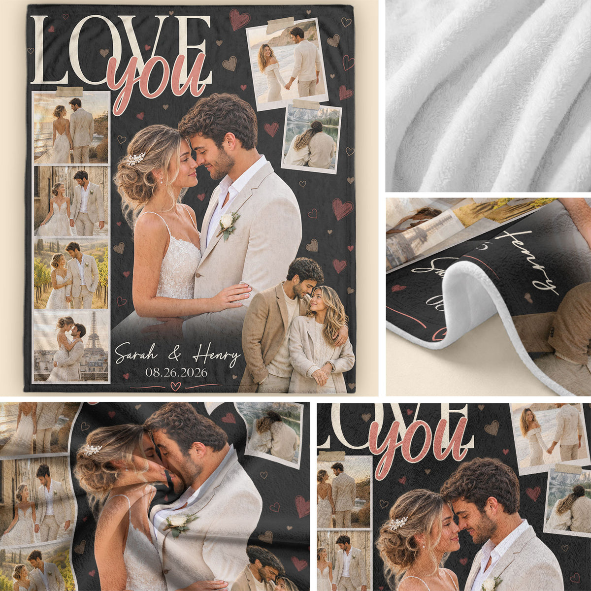 Custom Photo Blanket Couple Personalized Anniversary Gift Love You Collage Throw Blanket