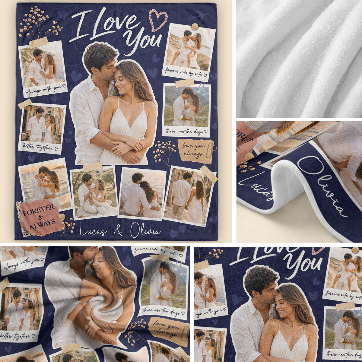Personalized Photo Blanket for Couples Romantic I Love You Scrapbook Picture Blanket